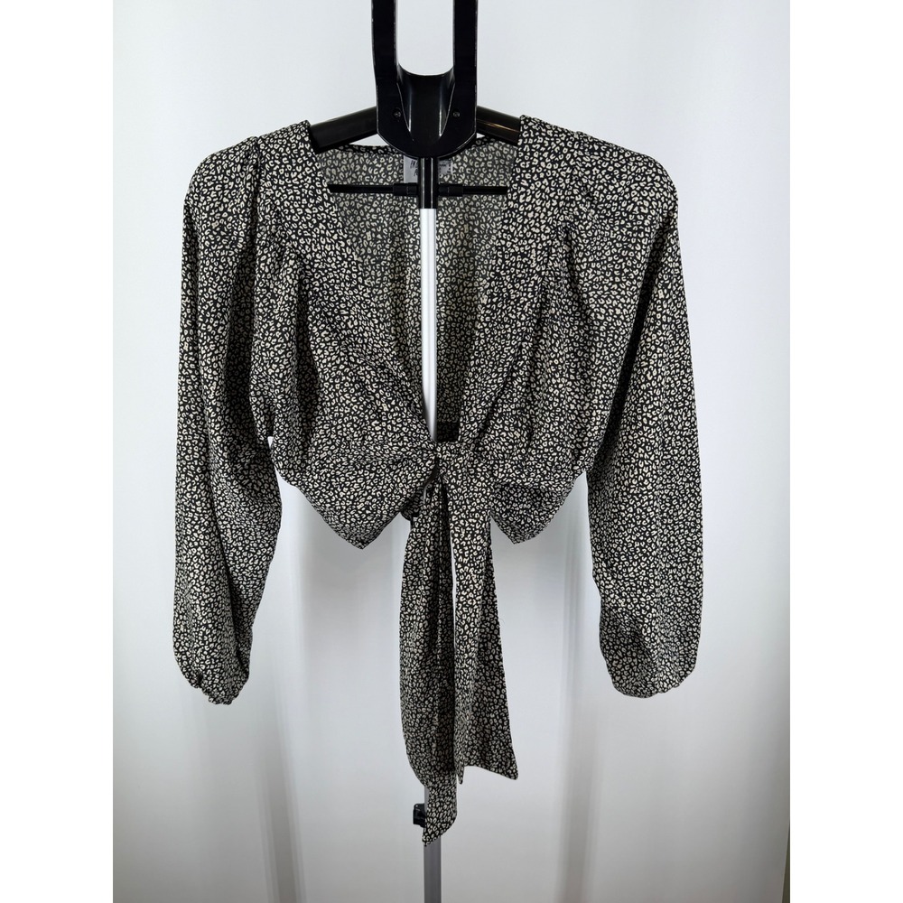 Princess Polly‎ Cheetah Print Tie Front Crop Top Long Sleeve Blouse US 4